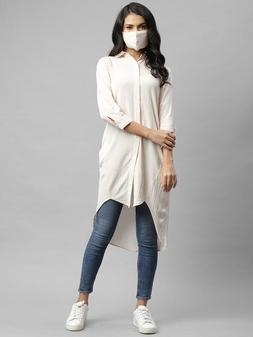 striped high-low kurta with face mask - 17998013 - Standard Image - 1