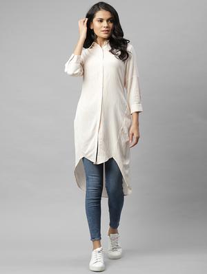 striped high-low kurta with face mask - 17998013 - Standard Image - 2