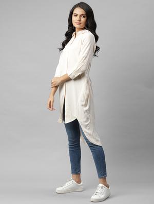 striped high-low kurta with face mask - 17998013 - Standard Image - 3