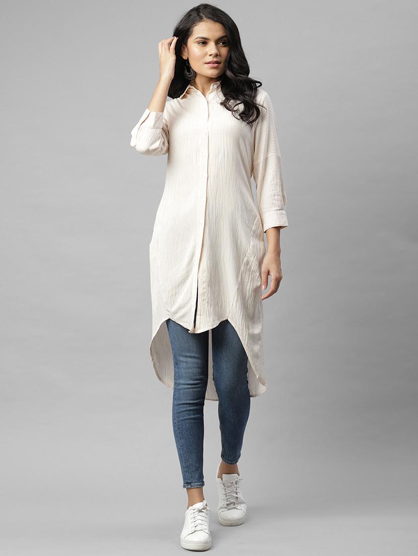 striped high-low kurta with face mask - 17998013 - Zoom Image - 2