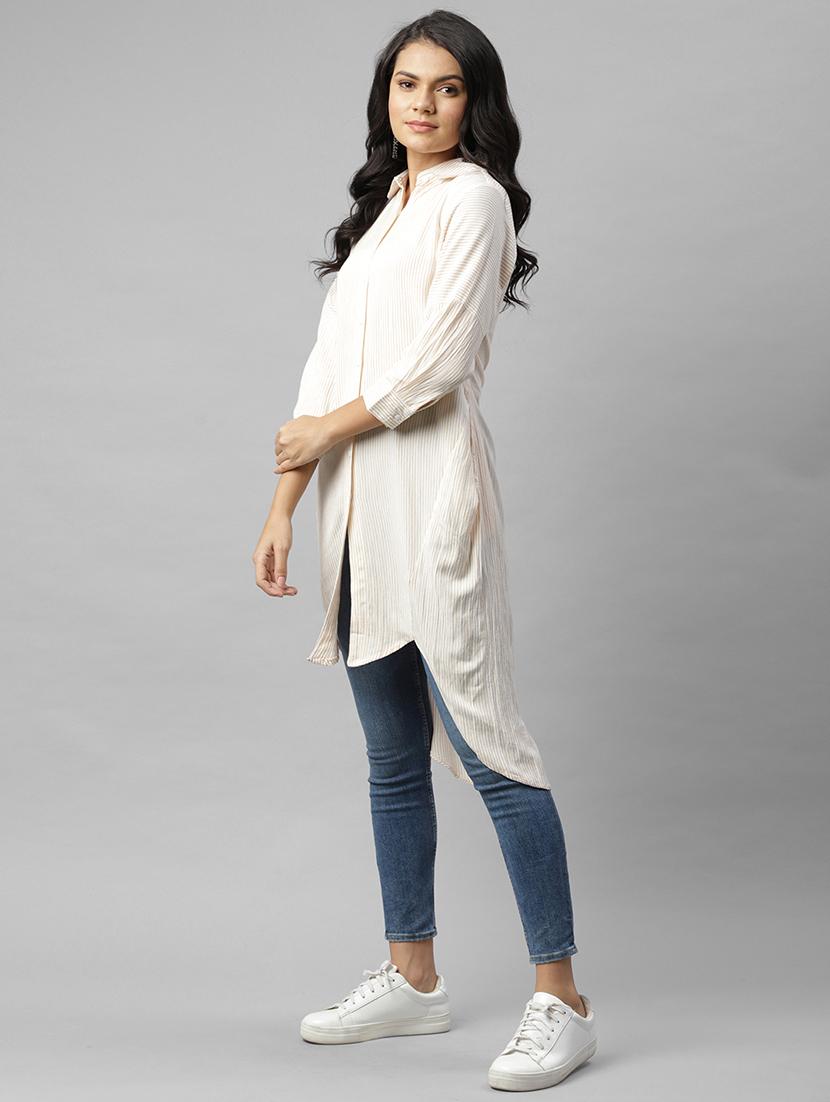 striped high-low kurta with face mask - 17998013 - Zoom Image - 3