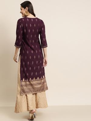 foil print straight kurta - 17998030 - Standard Image - 3