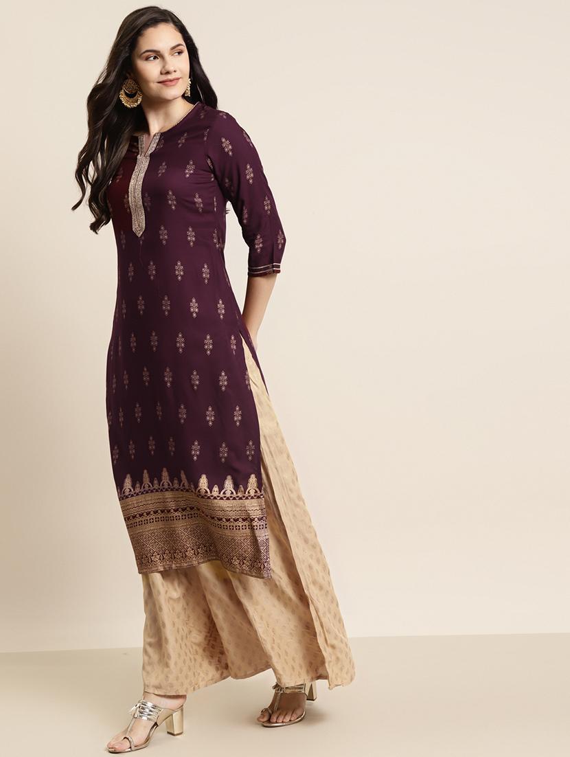 foil print straight kurta - 17998030 - Zoom Image - 2