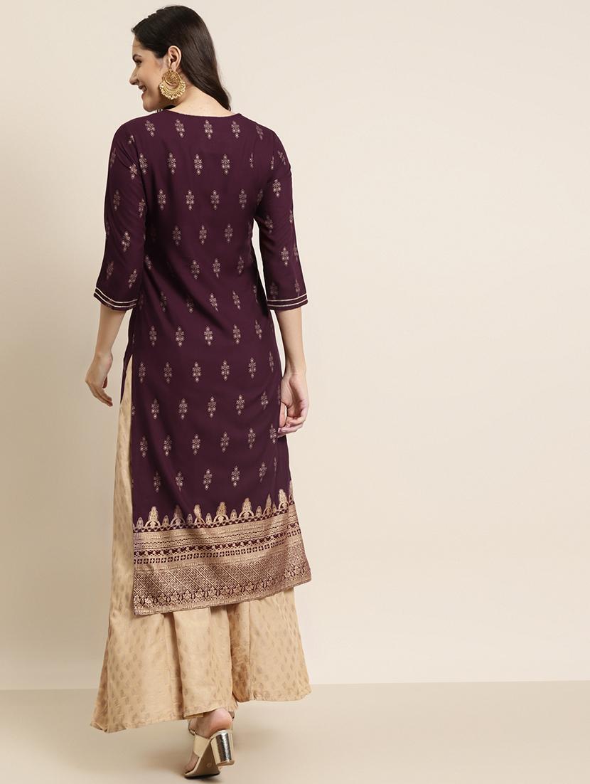 foil print straight kurta - 17998030 - Zoom Image - 3