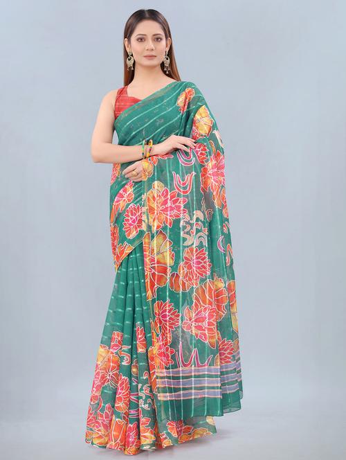 floral print woven saree with blouse - 17998282 - Standard Image - 1
