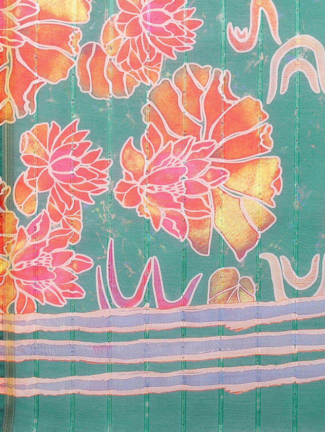 floral print woven saree with blouse - 17998282 - Zoom Image - 5