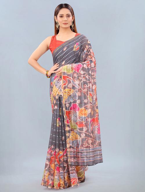 floral print woven saree with blouse - 17998285 - Standard Image - 1