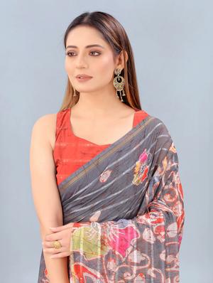 floral print woven saree with blouse - 17998285 - Standard Image - 3