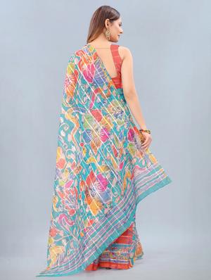 floral print woven saree with blouse - 17998287 - Standard Image - 2