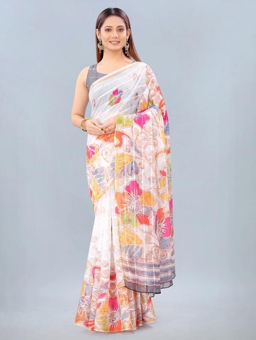 floral print woven saree with blouse - 17998288 - Standard Image - 1