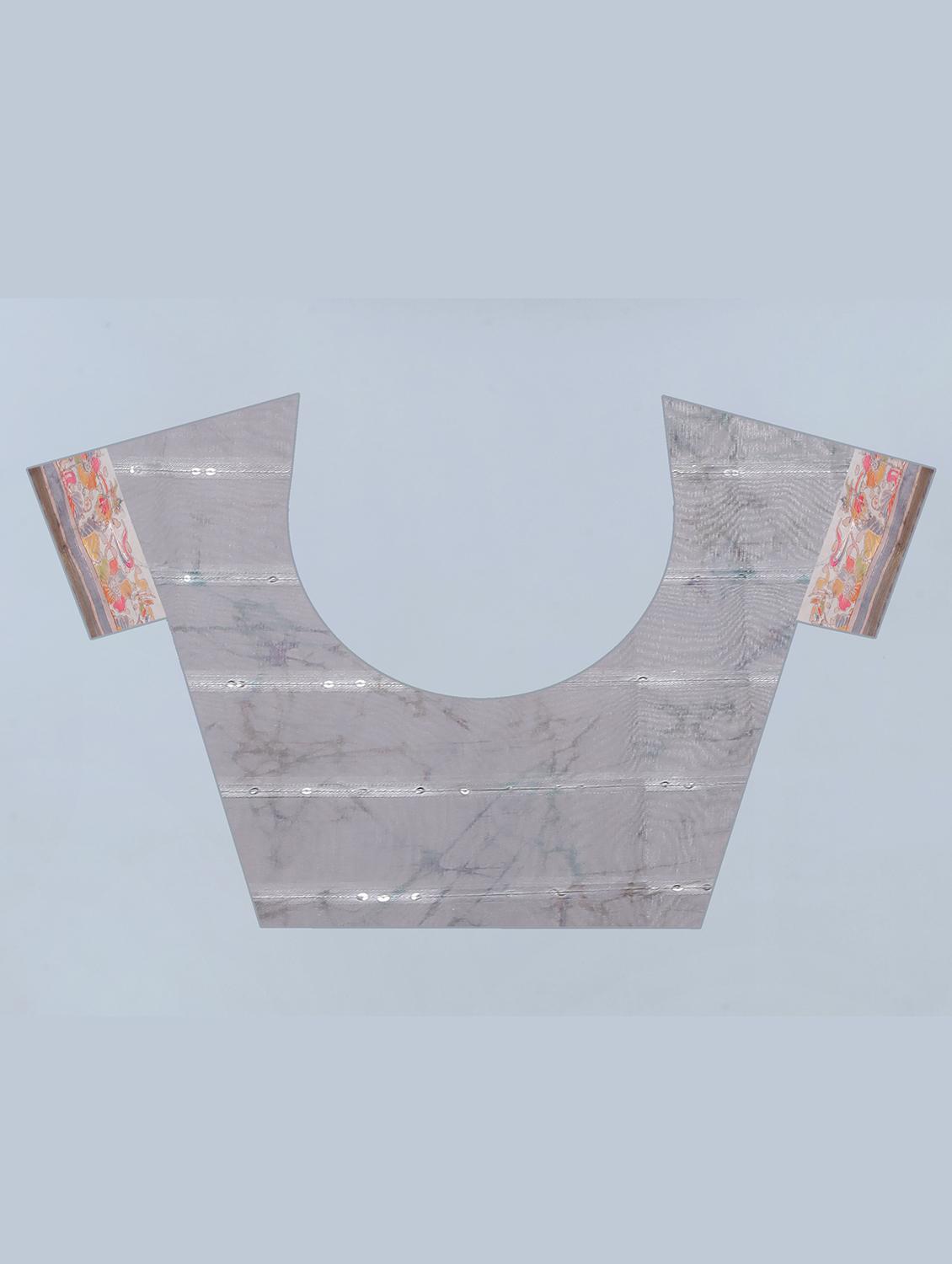 floral print woven saree with blouse - 17998288 - Zoom Image - 4