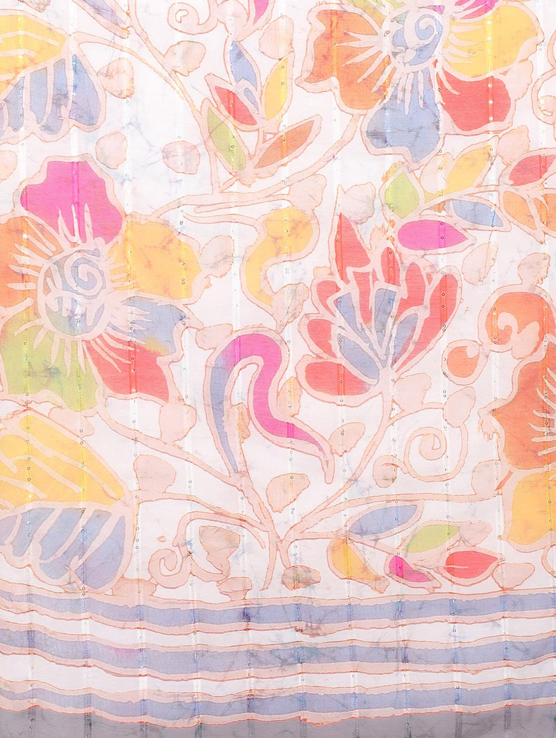 floral print woven saree with blouse - 17998288 - Zoom Image - 5