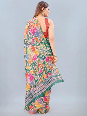 floral print woven saree with blouse - 17998289 - Standard Image - 2