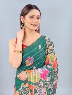 floral print woven saree with blouse - 17998289 - Standard Image - 3