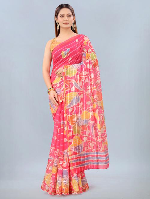 floral print woven saree with blouse - 17998291 - Standard Image - 1