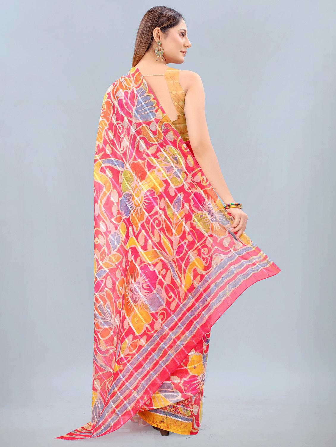 floral print woven saree with blouse - 17998291 - Zoom Image - 2