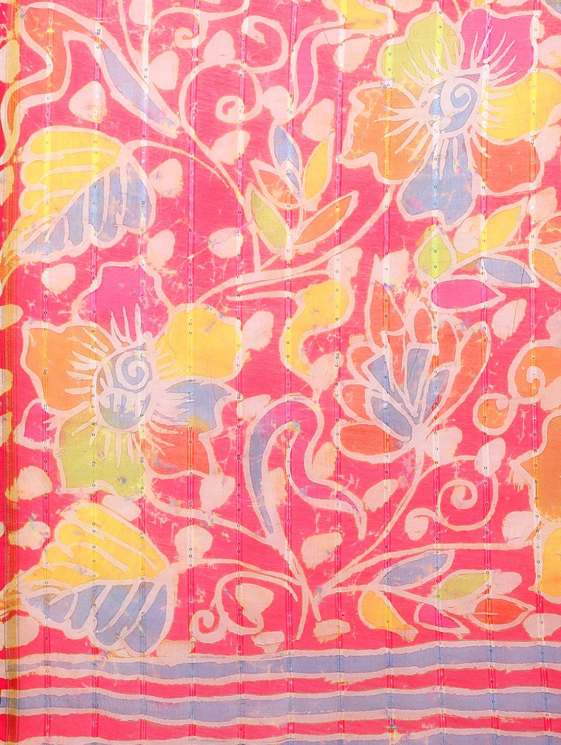 floral print woven saree with blouse - 17998291 - Zoom Image - 5