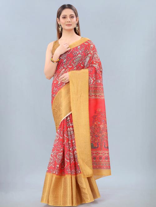 floral print woven saree with blouse - 17998295 - Standard Image - 1