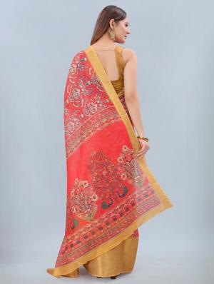 floral print woven saree with blouse - 17998295 - Standard Image - 2