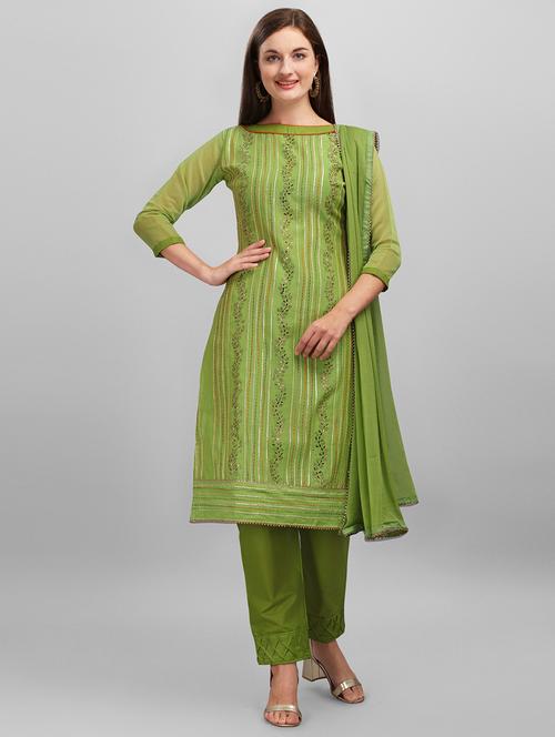 green chanderi cotton straight pant suits unstitched suit - 17998342 - Very Small Image - 1
