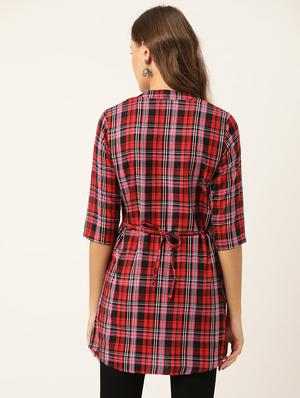 mandarin neck checkered tunic - 18000058 - Standard Image - 3