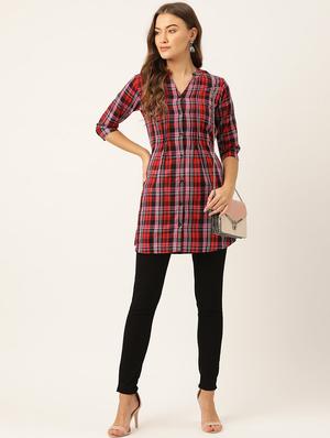 mandarin neck checkered tunic - 18000058 - Standard Image - 4