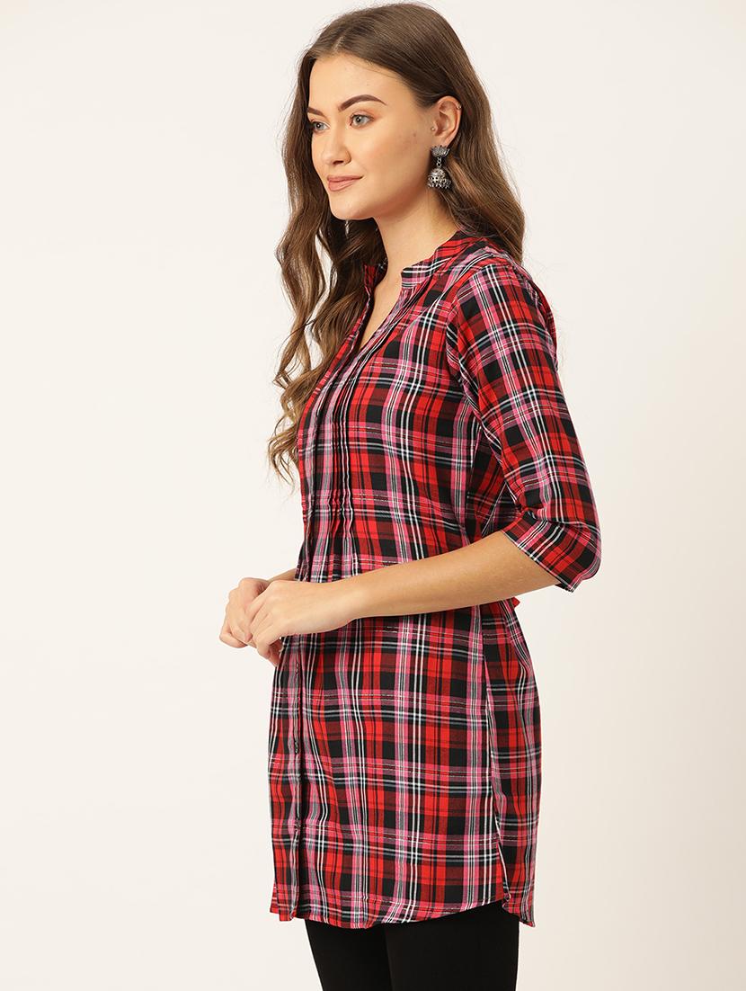 mandarin neck checkered tunic - 18000058 - Zoom Image - 2
