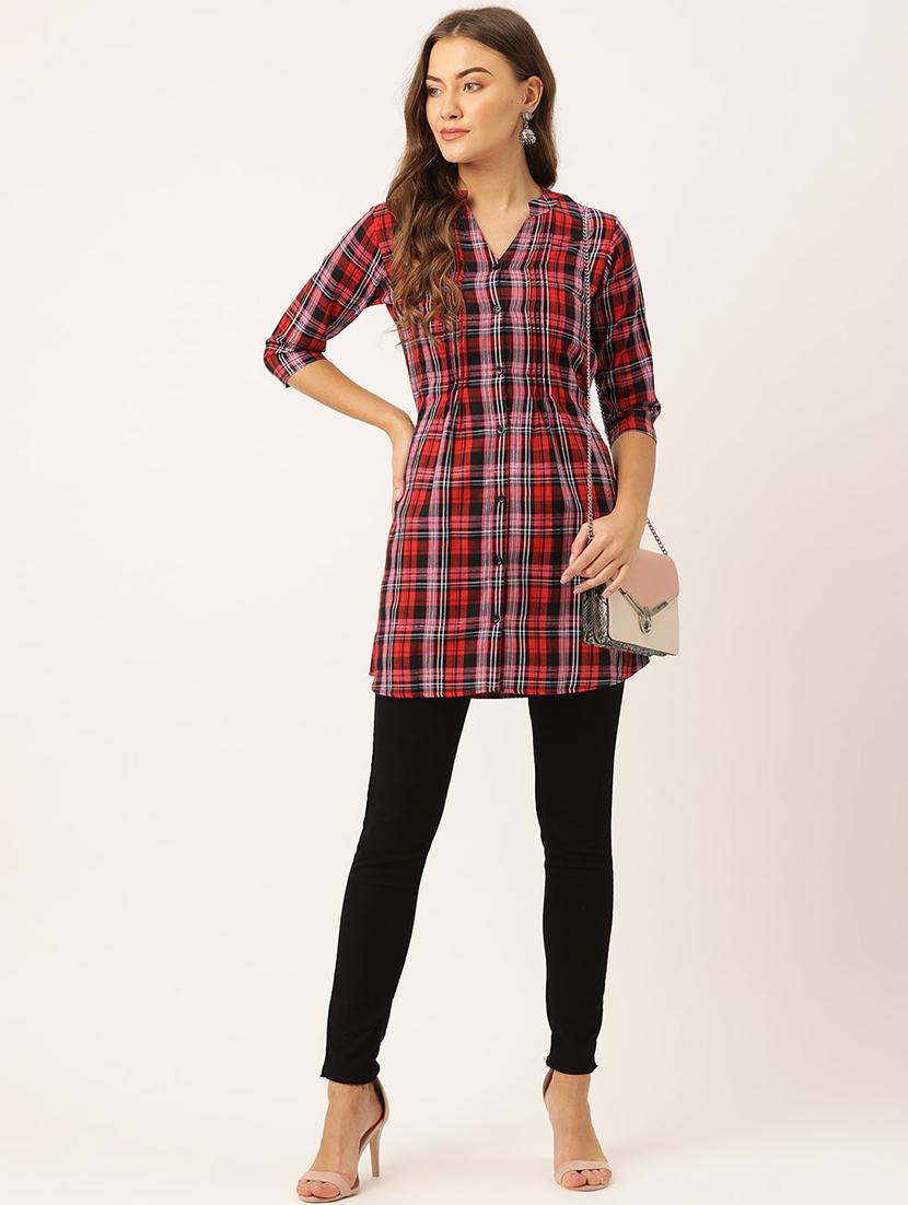 mandarin neck checkered tunic - 18000058 - Zoom Image - 4