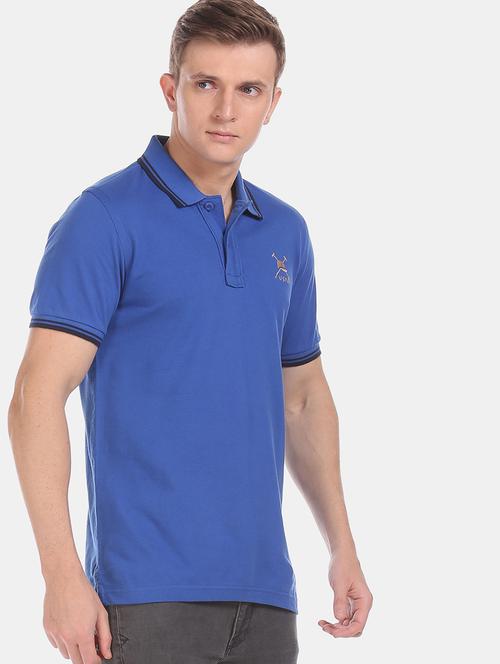 blue solid polo t-shirt - 18001532 - Standard Image - 1