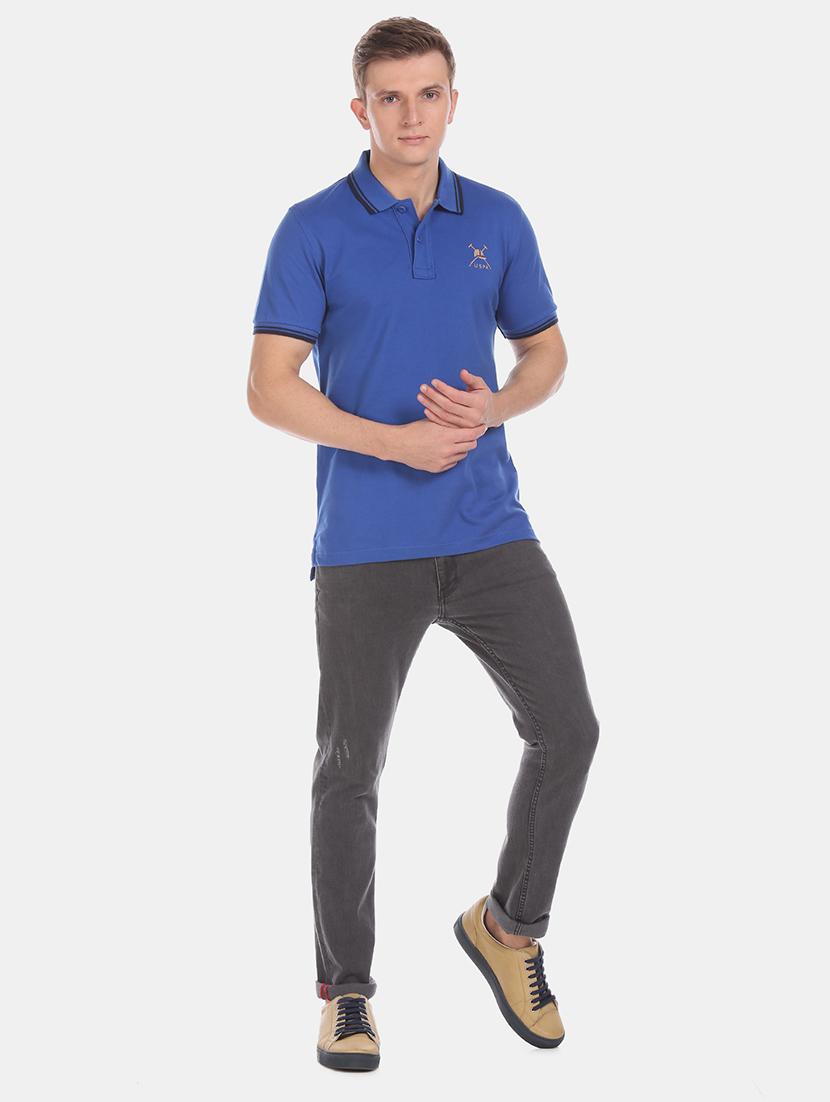 blue solid polo t-shirt - 18001532 - Zoom Image - 4