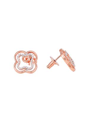 rose gold plated studded floral design pendant earrings set with chain - 18002735 - Standard Image - 3