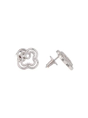 white rhodium studded floral design pendant earrings set with chain - 18002736 - Standard Image - 3