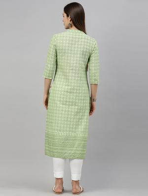 printed straight kurta - 18002825 - Standard Image - 3