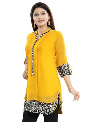 yellow georgette aline kurti - 18003458 - Standard Image - 2