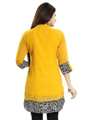 yellow georgette aline kurti - 18003458 - Standard Image - 3