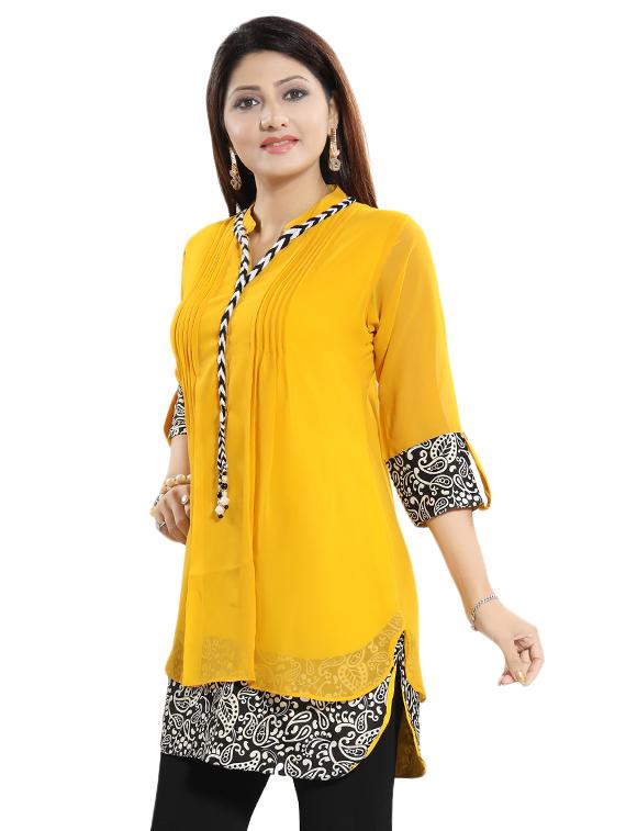 yellow georgette aline kurti - 18003458 - Zoom Image - 2