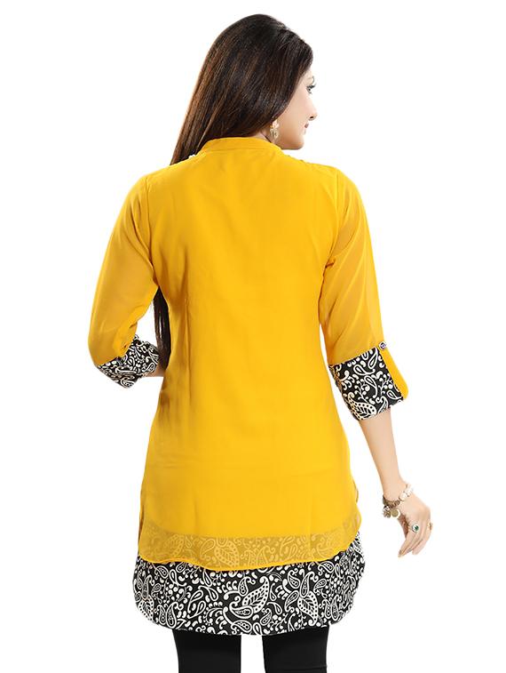 yellow georgette aline kurti - 18003458 - Zoom Image - 3