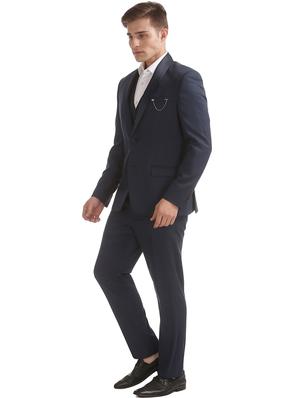 navy blue self design 3-piece suit - 18004144 - Standard Image - 2
