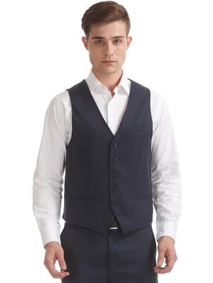 navy blue self design 3-piece suit - 18004144 - Standard Image - 4