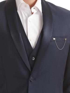 navy blue self design 3-piece suit - 18004144 - Standard Image - 6