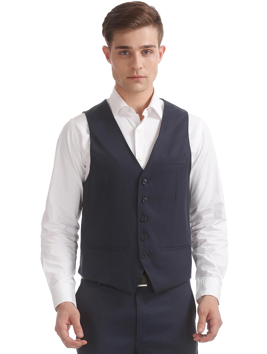 navy blue self design 3-piece suit - 18004144 - Zoom Image - 4