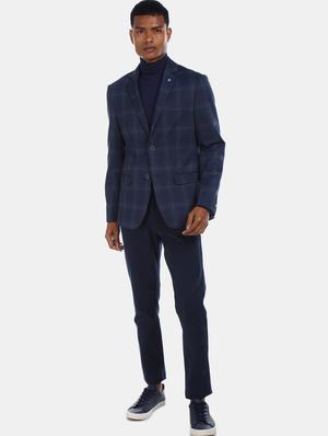 blue checkered single breasted casual blazer - 18004703 - Standard Image - 4