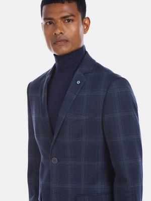blue checkered single breasted casual blazer - 18004703 - Standard Image - 6