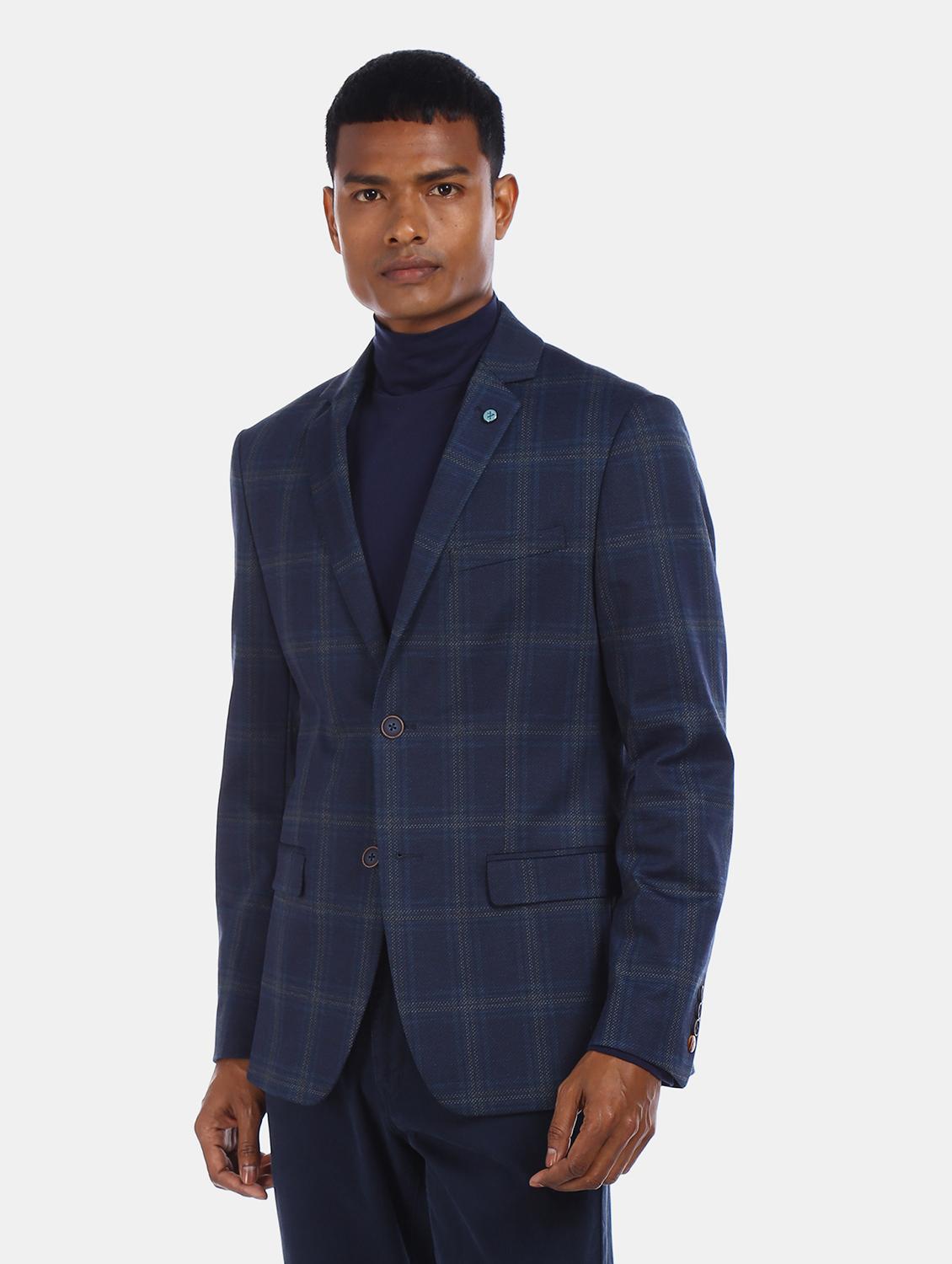blue checkered single breasted casual blazer - 18004703 - Zoom Image - 1
