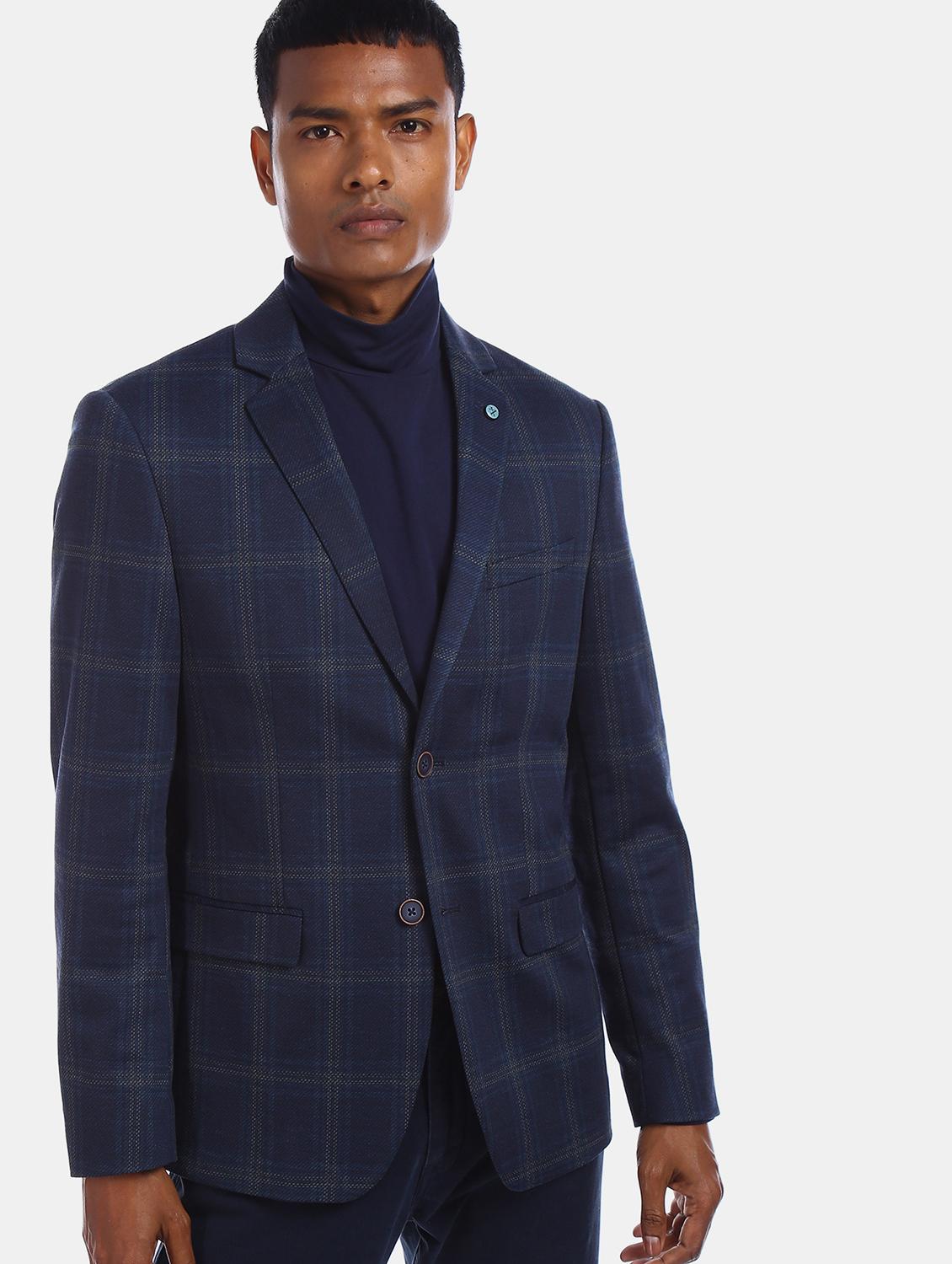 blue checkered single breasted casual blazer - 18004703 - Zoom Image - 2