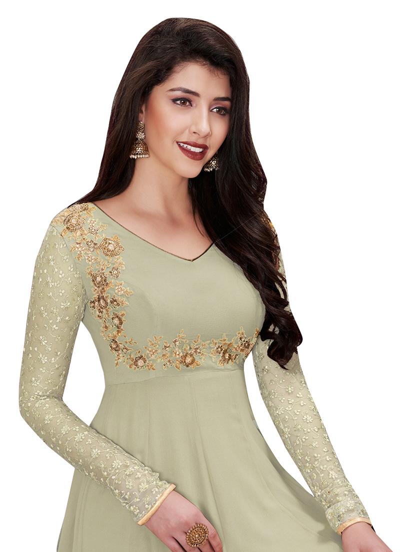 green georgette anarkali suits semistitched suit - 18005678 - Zoom Image - 2