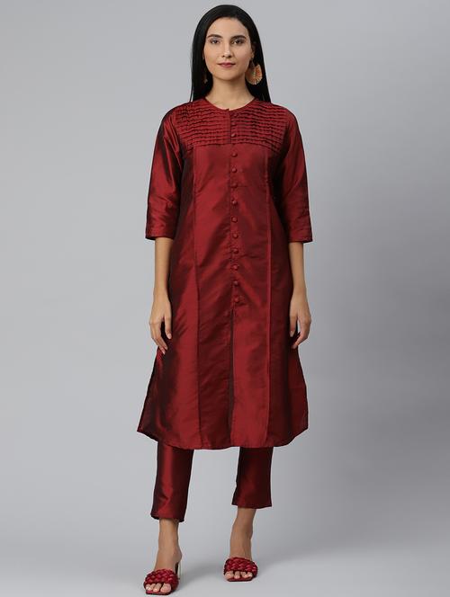 solid pintucks kurta pant set - 18007068 - Standard Image - 1