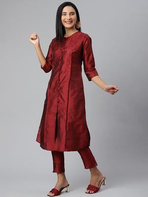 solid pintucks kurta pant set - 18007068 - Standard Image - 2