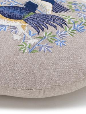 mezposh rustic natural and blue cotton quirky bird embroidered cushion cover (16 dia) - 18007130 - Standard Image - 5