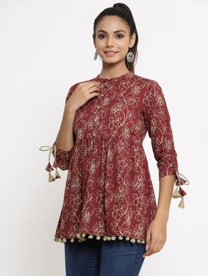 mandarin neck printed tunic - 18007240 - Standard Image - 2